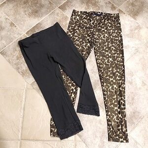 🆕 Miley gray lace & animal leopard print crop capri pull on leggings bundle